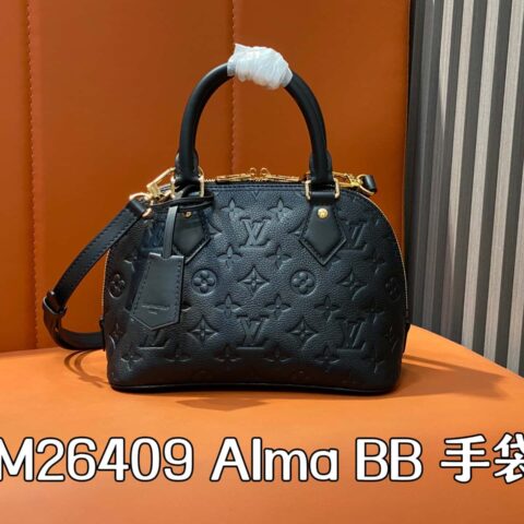 【原单精品】M26409黑色 全皮压花贝壳包 Alma BB 手袋