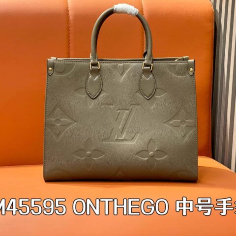 【原单精品】M45595卡其绿 全皮压花四方包 ONTHEGO 中号手袋