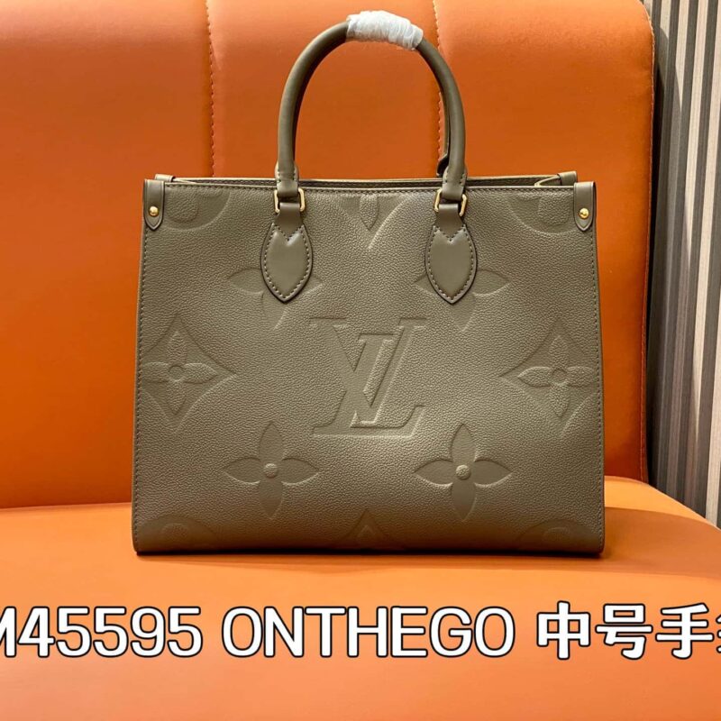 【原单精品】M45595卡其绿 全皮压花四方包 ONTHEGO 中号手袋