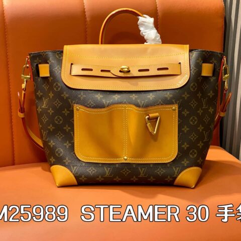【原单精品】M25989老花黄皮 复古男包双肩包 STEAMER 30 手袋 M25989 当季新款 STEAMER 30 手袋
