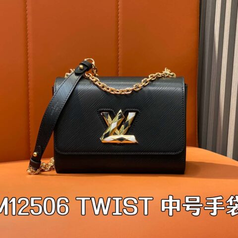 【原单精品】M12506黑色 水波纹Twist TWIST 中号手袋