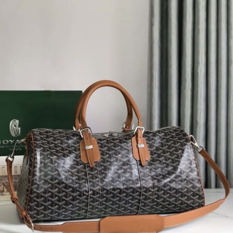 原厂皮料 Goyardine棉麻帆布 Boston45旅行包 棕色