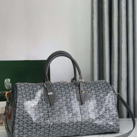 原厂皮料 Goyardine棉麻帆布 Boston45旅行包 灰色