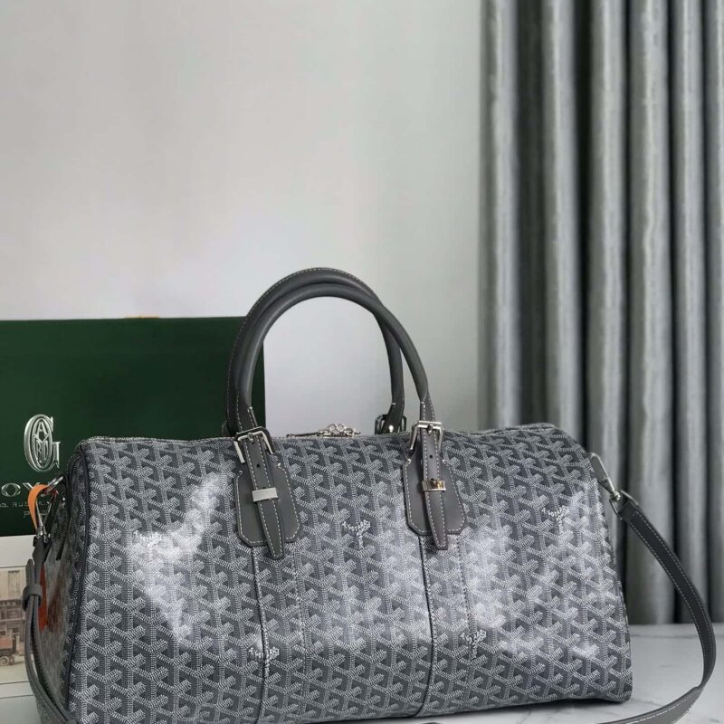 原厂皮料 Goyardine棉麻帆布 Boston45旅行包 灰色