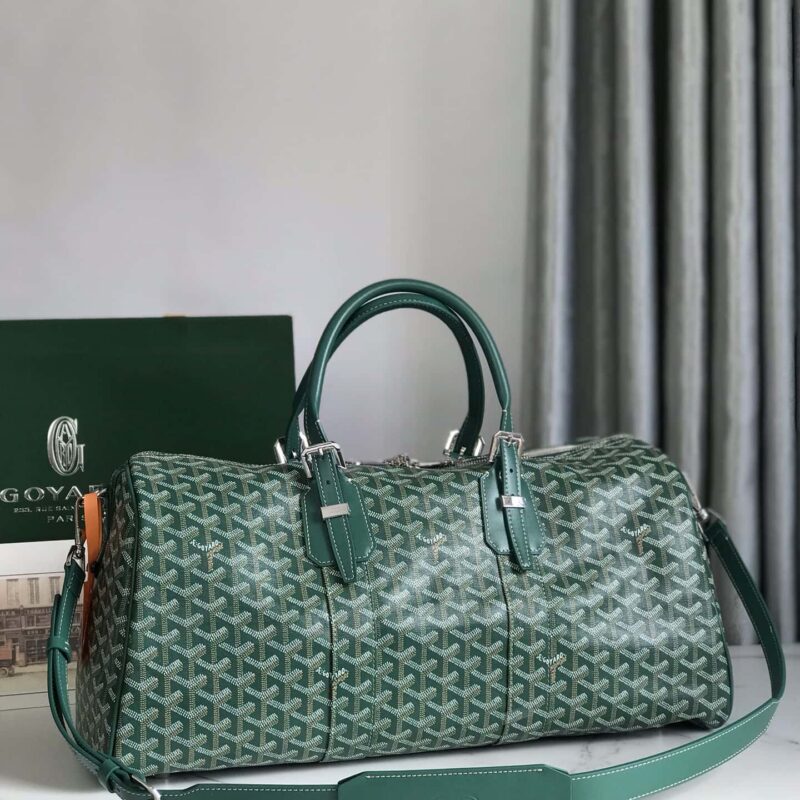 原厂皮料 Goyardine棉麻帆布 Boston45旅行包 绿色