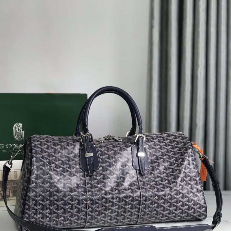 原厂皮料 Goyardine棉麻帆布 Boston45旅行包 深蓝色