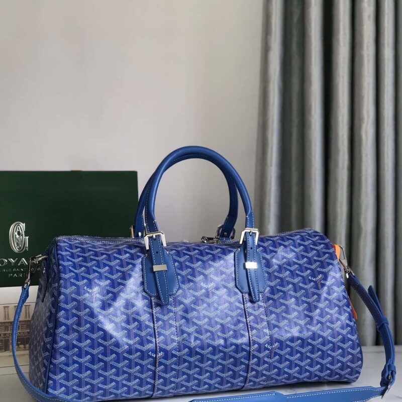 原厂皮料 Goyardine棉麻帆布 Boston45旅行包 蓝色