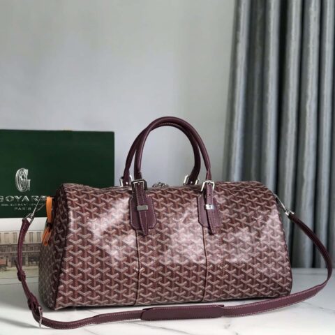 原厂皮料 Goyardine棉麻帆布 Boston45旅行包 酒红色