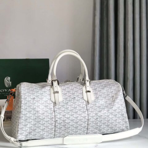 原厂皮料 Goyardine棉麻帆布 Boston45旅行包 白色