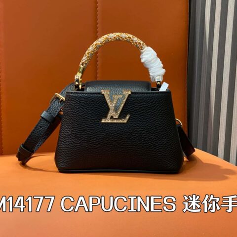 【原单精品】M14177黑色/钻手柄 全皮cap那英款 CAPUCINES 迷你手袋