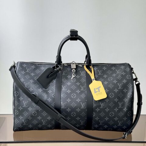 【特级原厂】Keepall Bandouliere50旅行包🧳  型号: M40568黑花 动态芯片版
