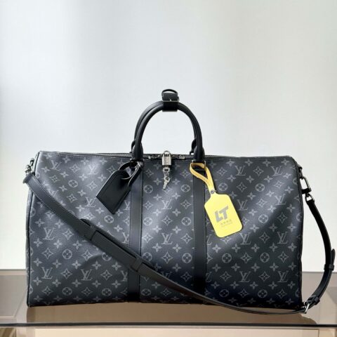 【特级原厂】 Keepall Bandouliere55旅行包🧳  型号: M40605黑花 动态芯片版