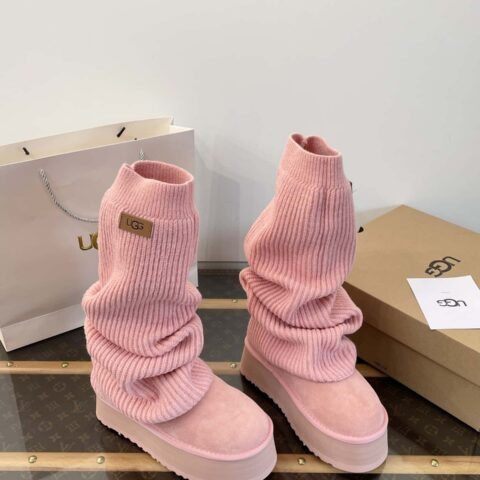 袜套两穿靴 𝐔𝐆𝐆 || 𝟐𝟎𝟐𝟓秋冬Mini迪普羊毛毛粉色袜筒靴//厚底雪地靴