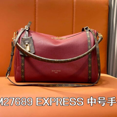 【原单精品】M27689酒红 全皮speedy枕头包 EXPRESS 中号手袋