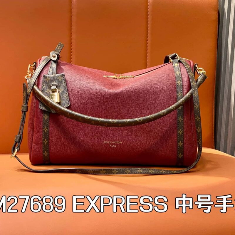 【原单精品】M27689酒红 全皮speedy枕头包 EXPRESS 中号手袋