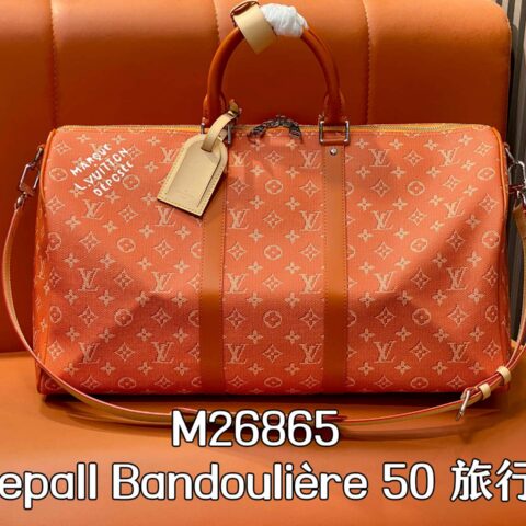 【原单精品】M26865橙色/丝印 50旅行袋 Keepall Bandoulière 50 旅行袋
