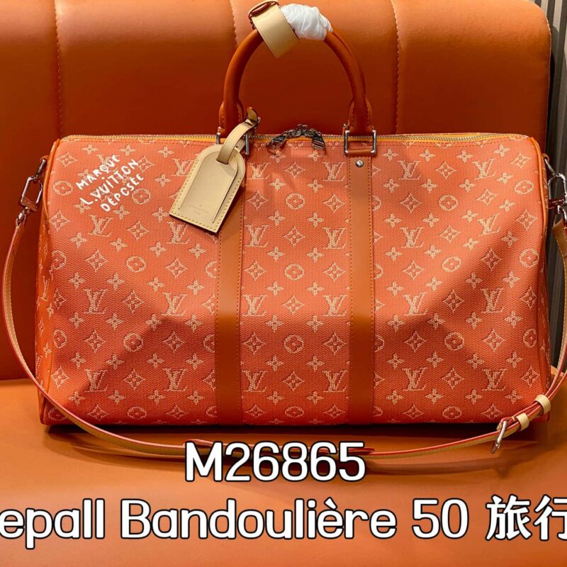【原单精品】M26865橙色/丝印 50旅行袋 Keepall Bandoulière 50 旅行袋