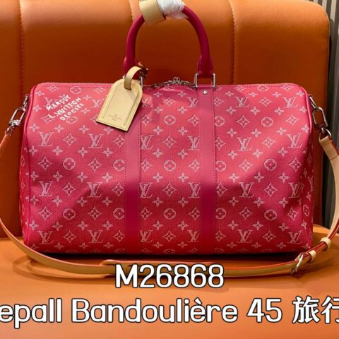 【原单精品】M26868玫红/丝印 45旅行袋 Keepall Bandoulière 45 旅行袋