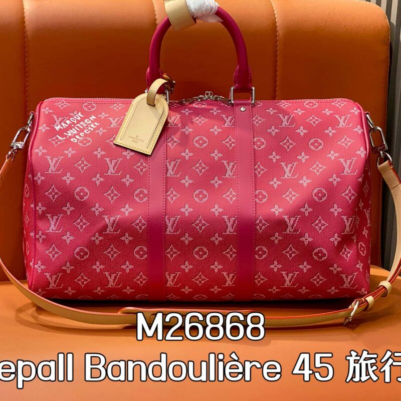 【原单精品】M26868玫红/丝印 45旅行袋 Keepall Bandoulière 45 旅行袋