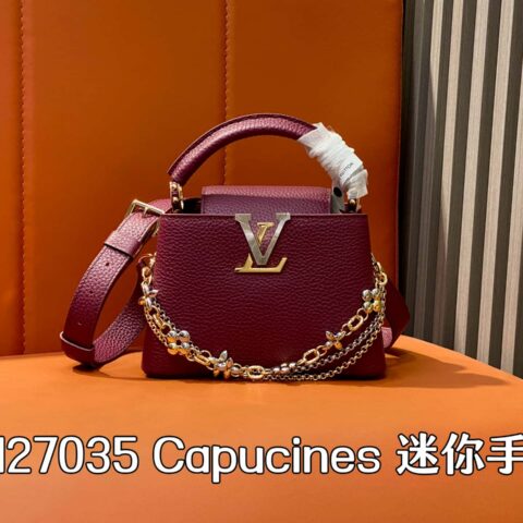 【原单精品】M27035酒红 全皮cap那英款链条包 Capucines Mini 手袋