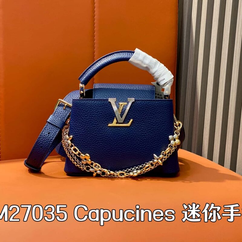 【原单精品】M27035深蓝 全皮cap那英款链条包 Capucines Mini 手袋