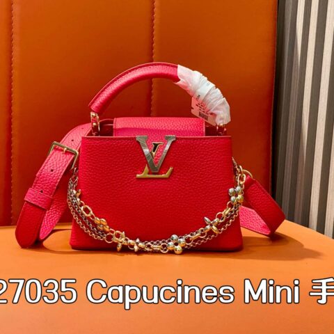 【原单精品】M27035梅红 全皮cap那英款链条包 Capucines Mini 手袋