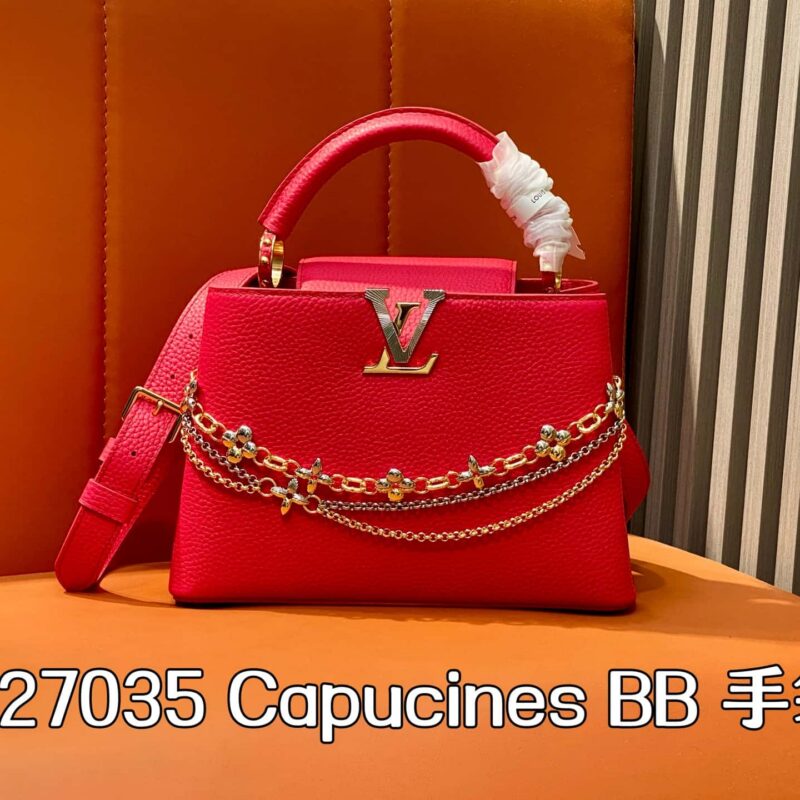 【原单精品】M27035梅红 全皮cap那英款链条包 Capucines BB 手袋
