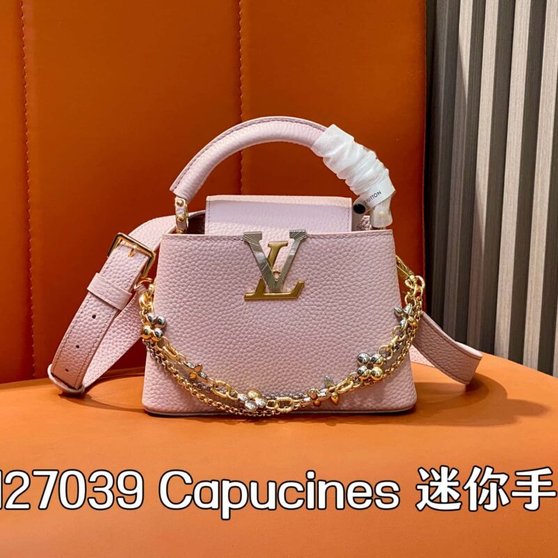 【原单精品】M27039粉色 全皮cap那英款链条包 Capucines 迷你手袋