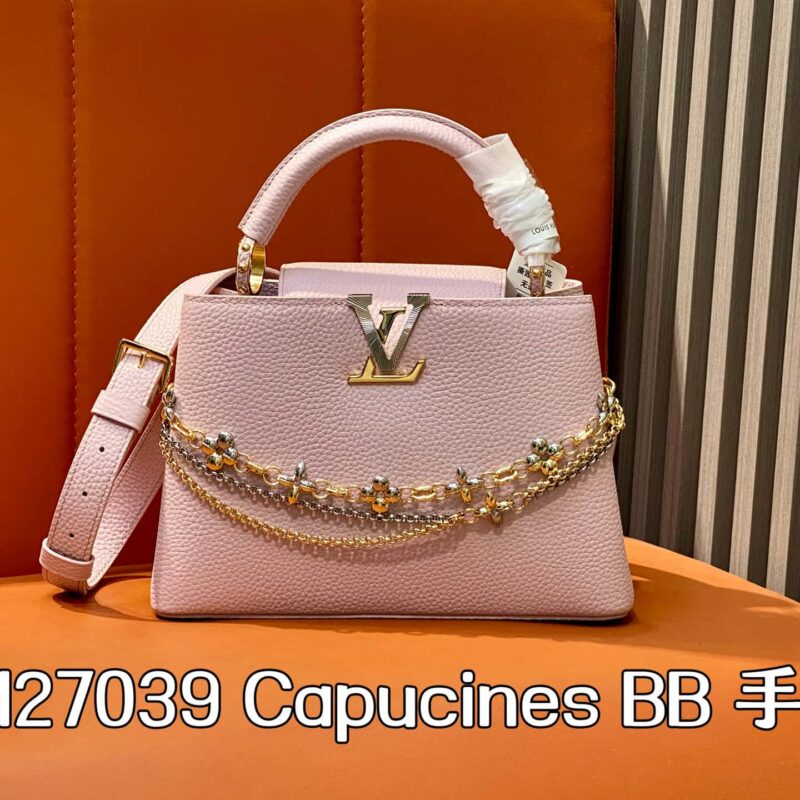 【原单精品】M27039粉色 全皮cap那英款链条包 Capucines BB 手袋
