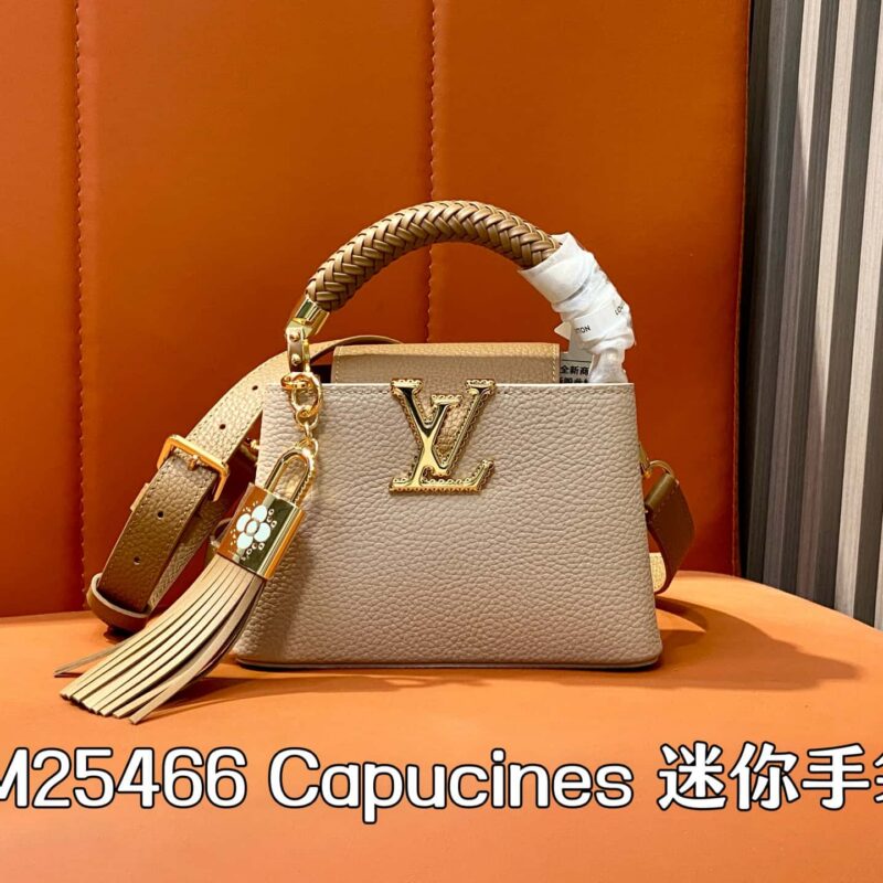 【原单精品】M25466香草拼棕色 全皮cap那英款 Capucines 迷你手袋