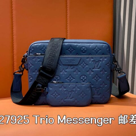 【原单精品】M27925深蓝色 全皮男包三件套 Trio Messenger 邮差包