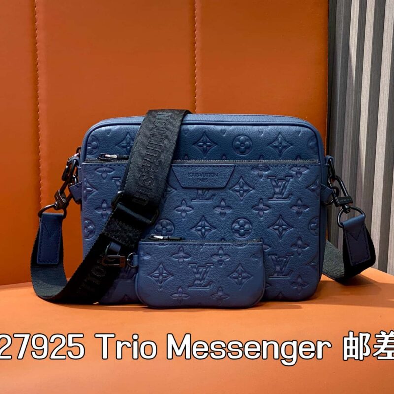 【原单精品】M27925深蓝色 全皮男包三件套 Trio Messenger 邮差包