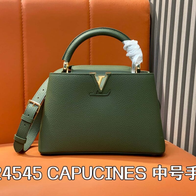 【原单精品】M24545墨绿色 全皮cap那英款系列 CAPUCINES 中号手袋