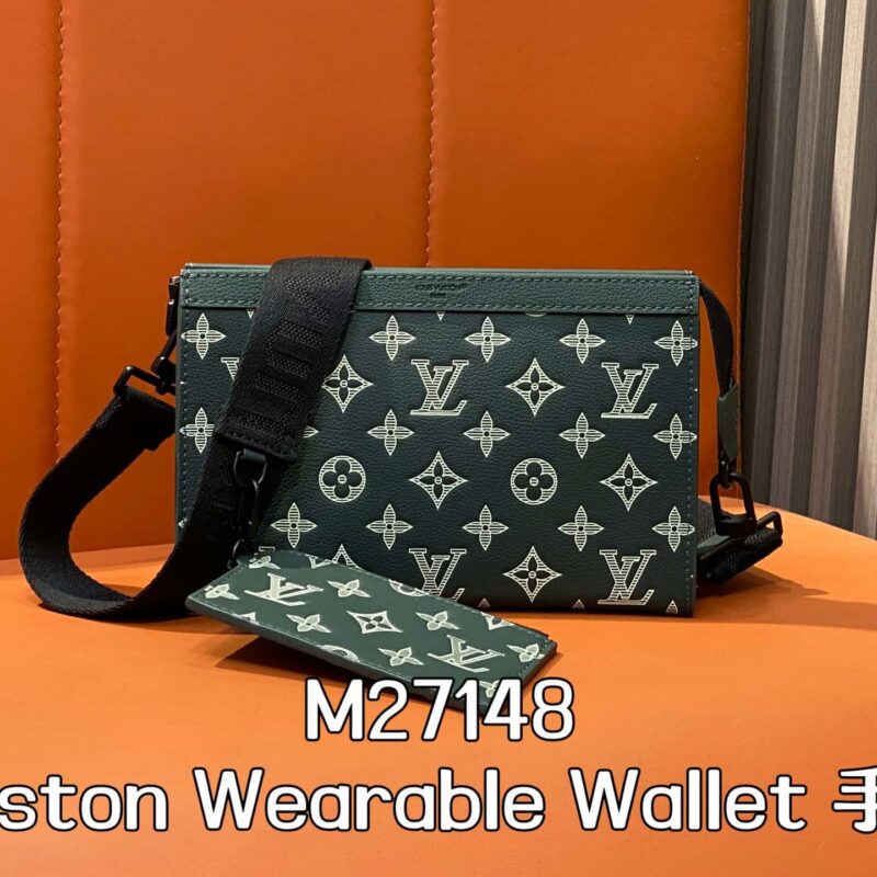 【原单精品】M27148绿色 全皮压花男包两件套 Gaston Wearable Wallet 手袋