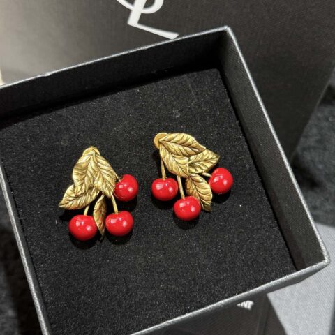 ❗️新品❗️ ☀️Saint Laurent圣罗兰YSL金色樱桃🍒珐琅耳钉耳环 ☀️