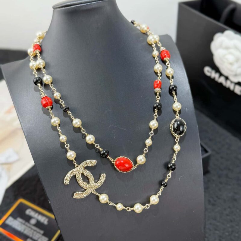 ☀️新款☑️ 香奈儿双C 25A 黑红椭圆珍珠毛衣链项链