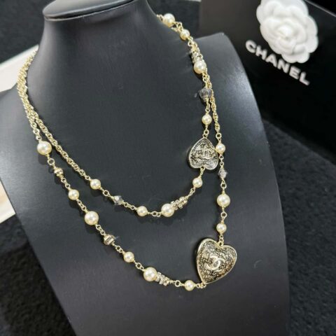 ❗️新品❗️ ☀️新款☑️ 香奈儿双C 25A 桃心爱心珍珠毛衣链项链 ☀️