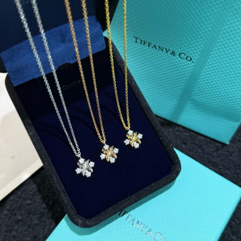 ☀Tiffany&co 蒂芙尼四钻交叉项链