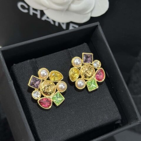 ❗️新品❗️  ☀️新款☑️ 香奈儿双C 25A 彩宝白色钻石耳钉耳环 ☀️