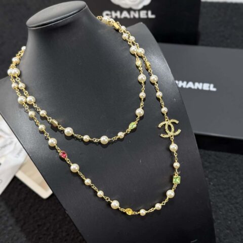 ❗️新品❗️ ☀️新款☑️ 香奈儿双C 25A 彩宝彩钻珍珠毛衣链项链 ☀️