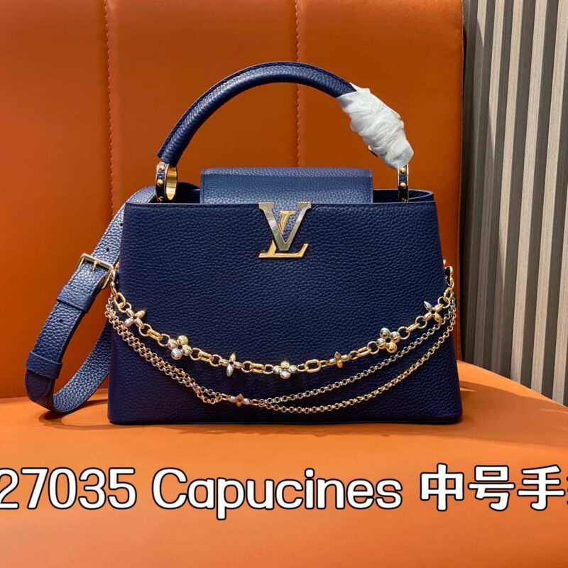 【原单精品】M27035深蓝 全皮cap那英款链条包 Capucines 中号手袋