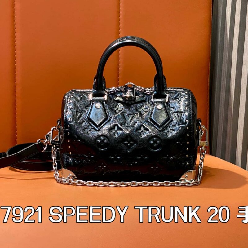 【原单精品】M27921黑色 油蜡皮全皮压花speedy枕头包 SPEEDY TRUNK 20 手袋