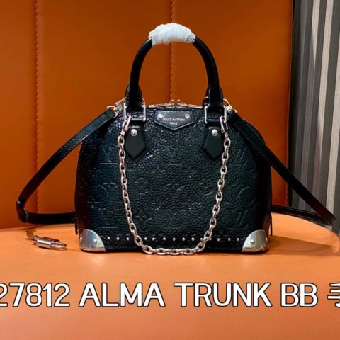 【原单精品】M27812黑色 油蜡皮全皮压花贝壳包 ALMA TRUNK BB 手袋