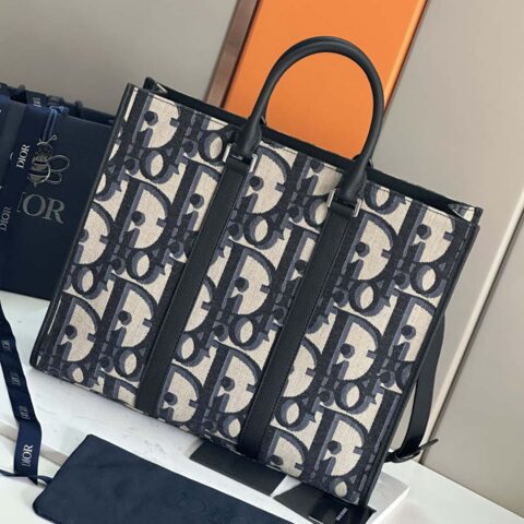 迪奥Dior East-West 手袋 型号93386黑布 蓝布