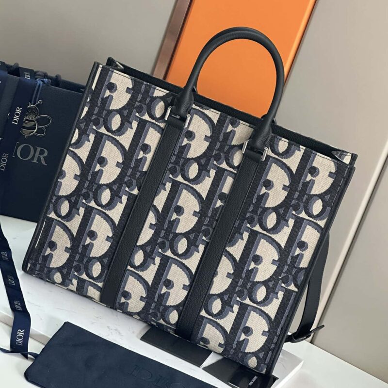 迪奥Dior East-West 手袋 型号93386黑布 蓝布