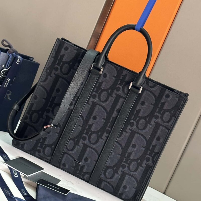 迪奥Dior East-West 手袋 型号93386黑布 蓝布