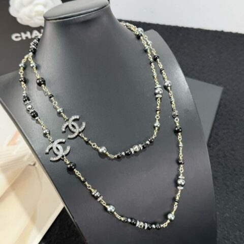 ☀️新款☑️ 香奈儿双c灰黑珍珠毛衣链项链☀️