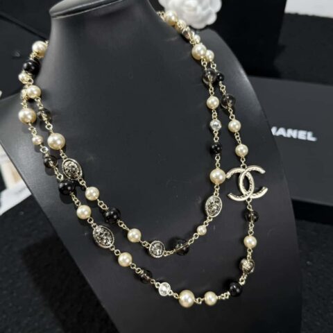 ☀️新款☑️ 香奈儿双c灰黑珍珠毛衣链项链☀️