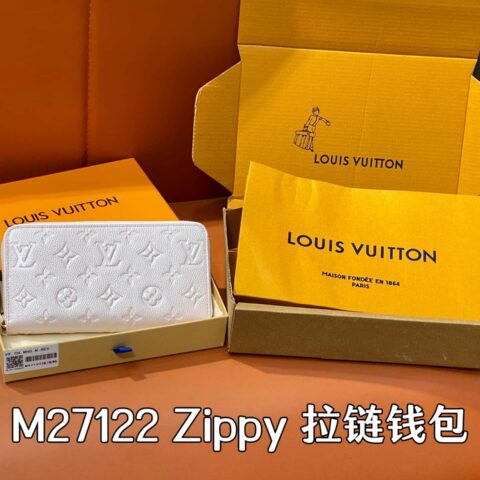 【原单精品】M27122珠光粉 圣诞款全皮压花单拉链钱包 Zippy 拉链钱包