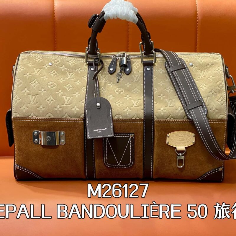 【原单精品】M26127拼色 50cm全皮旅行袋 KEEPALL BANDOULIÈRE 50 旅行袋